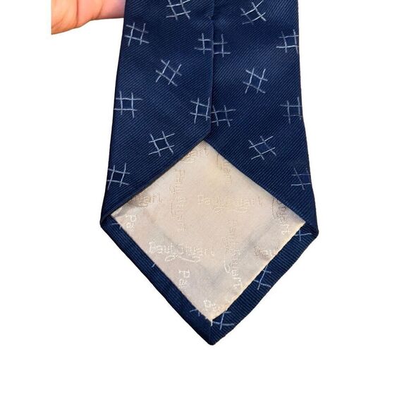 Paul Stuart Navy Tick Tack Toe Print 100% Silk Handmade Neck Tie - Picture 5 of 6